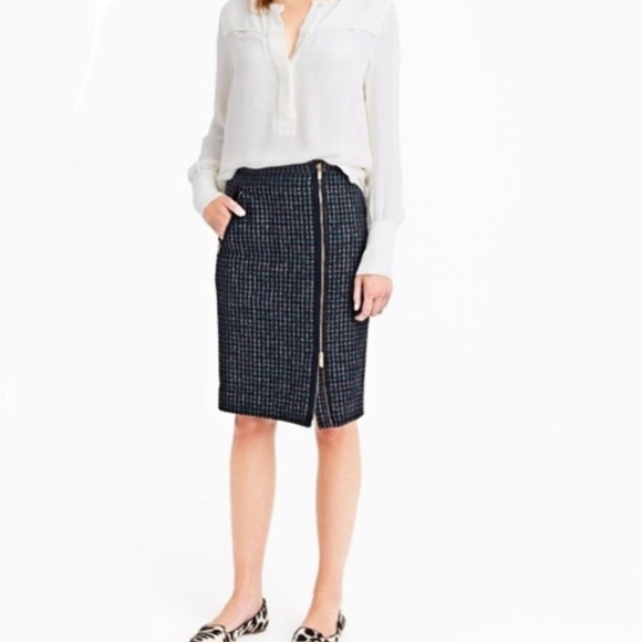 NWT J. Crew Asymmetrical Zip Wool Houndstooth Pencil Skirt - Picture 2 of 4